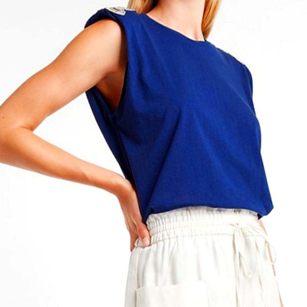 EXPRESS Embellished padded shoulder tank royal blue